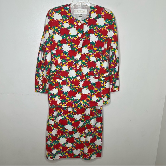 ESCADA BY MARGARETHA LEY Matching Two Piece Floral Cotton Skirt Set - Picture 1 of 11